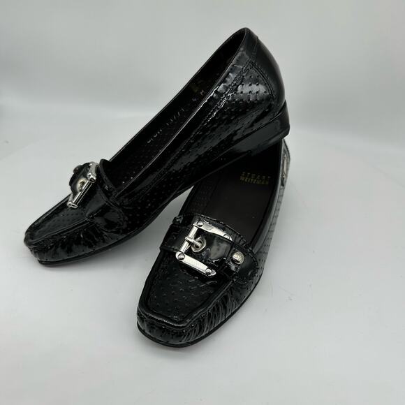 Stuart Weitzman Black Patent Leather Loafers Flats Front Buckle Womens Size 4M - Picture 15 of 16